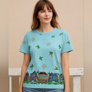 Sally Huss Artist Creation Key Life Tee Shirt Mint Green Large